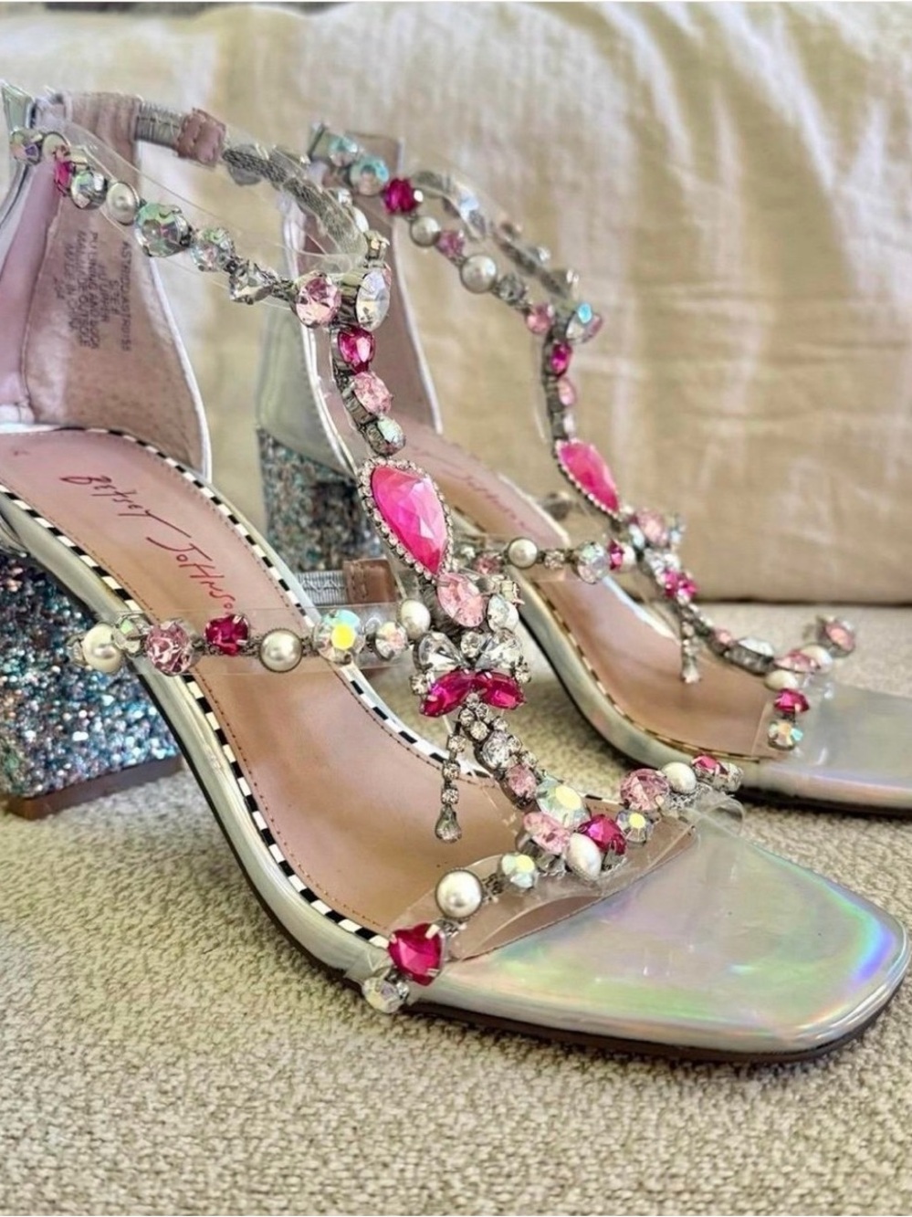 Betsey Johnson Astridd Dress Sandals with Holo Glitter Heels size 8 - Picture 2 of 5